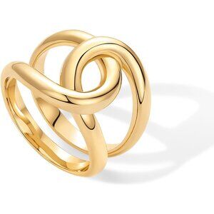 Women 14K Gold Plated Chunky Interlock Statement Thick Link Stackable Ring